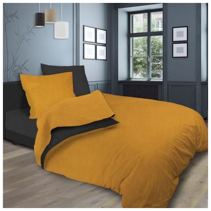 SOLEIL d'OCRE Parure de lit bicolore - Coton lavé - 240 x 290 cm - Ja