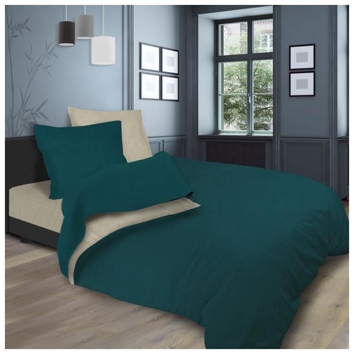 SOLEIL d'OCRE Parure de lit bicolore - Coton lavé - 240 x 290 cm - Bl