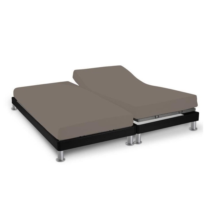 SOLEIL D'OCRE Drap housse 2x80x200 cm en coton 57 Fils - Uni taupe