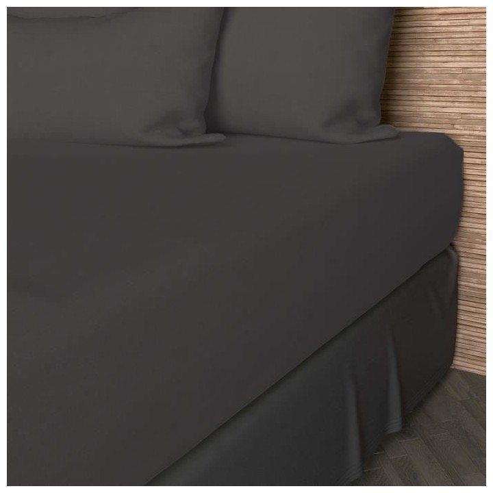 SOLEIL D'OCRE Drap housse 200x200 cm en coton uni 57 Fils/cm2 - Anthra