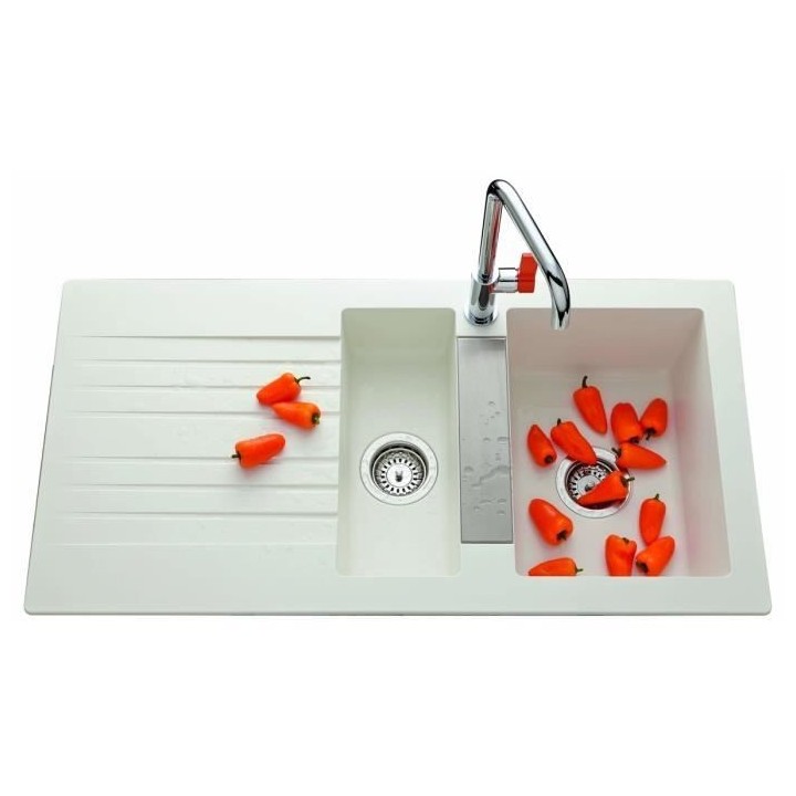 EWI Evier cuisine a encastrer 1,5 bac + 1 égouttoir Soledad - Résine