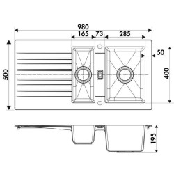 EWI Evier cuisine a encastrer 1,5 bac + 1 égouttoir Soledad - Résine - 100 x 50 cm - Blanc