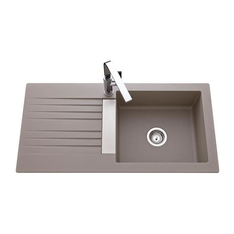 EWI Evier cuisine a encastrer 1 grand bac + 1 égouttoir Soledad - Résine - 100 x 50 cm - Gris béton