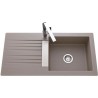 EWI Evier cuisine a encastrer 1 grand bac + 1 égouttoir Soledad - Résine - 100 x 50 cm - Gris béton