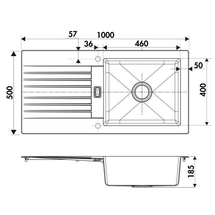 EWI Evier cuisine a encastrer 1 grand bac + 1 égouttoir Soledad - Ré