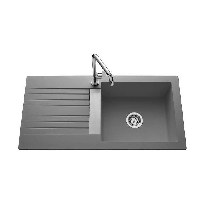 EWI Evier cuisine a encastrer 1 grand bac + 1 égouttoir Soledad - Ré