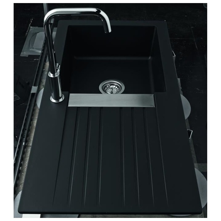 EWI Evier cuisine a encastrer 1 grand bac + 1 égouttoir Soledad - Ré