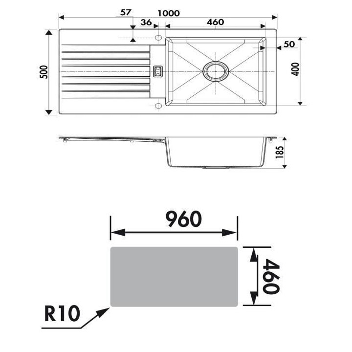 EWI Evier cuisine a encastrer 1 grand bac + 1 égouttoir Soledad - Ré