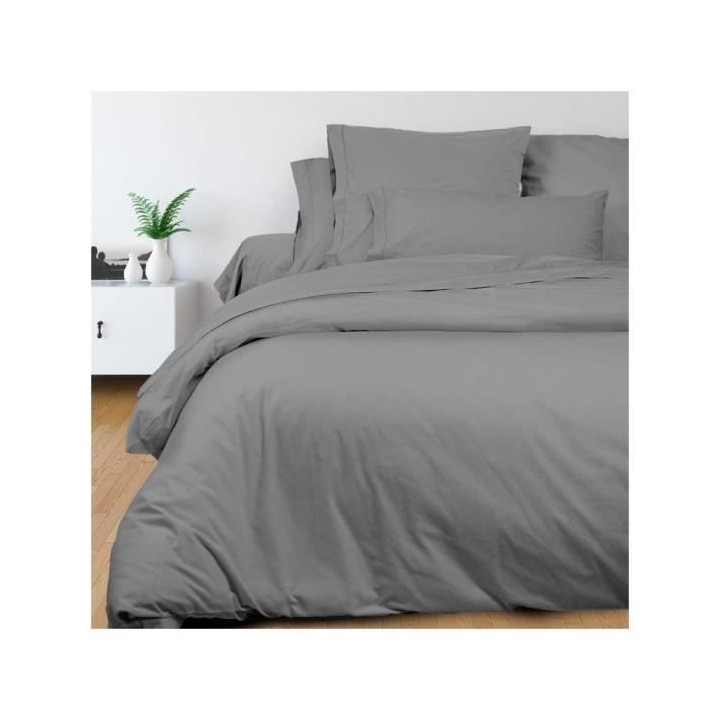 SOLEIL d'OCRE Drap plat Camille - Coton percale - 240 x 300 cm - Gris