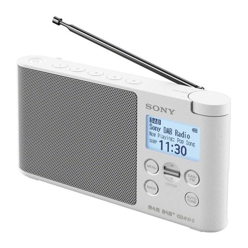 SONY - XDRS41DR.EU8 - Radio portable DAB/DAB+ - Préréglages directs - Réveil et mise en veille programmable - Blanc