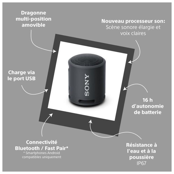 SONY SRSXB13 - Enceinte portable - Bluetooth - Extra Bass - Waterproof