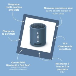 SONY SRSXB13 - Enceinte portable - Bluetooth - Extra Bass - Waterproof - 16h d'autonomie - Bleu