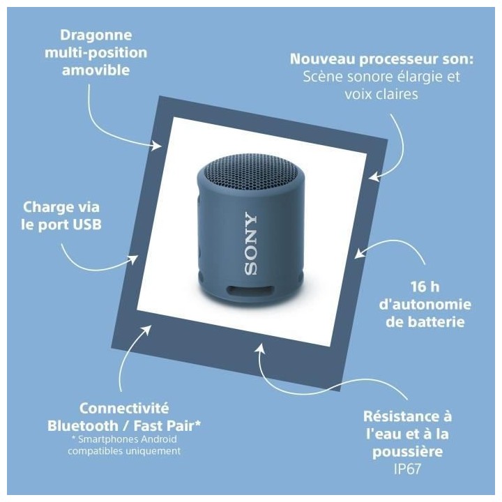 SONY SRSXB13 - Enceinte portable - Bluetooth - Extra Bass - Waterproof