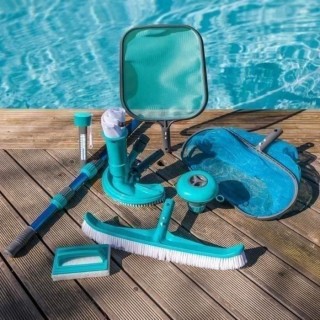 SPOOL Kit d'entretien de piscine 8 accessoires : manche, brosse ligne