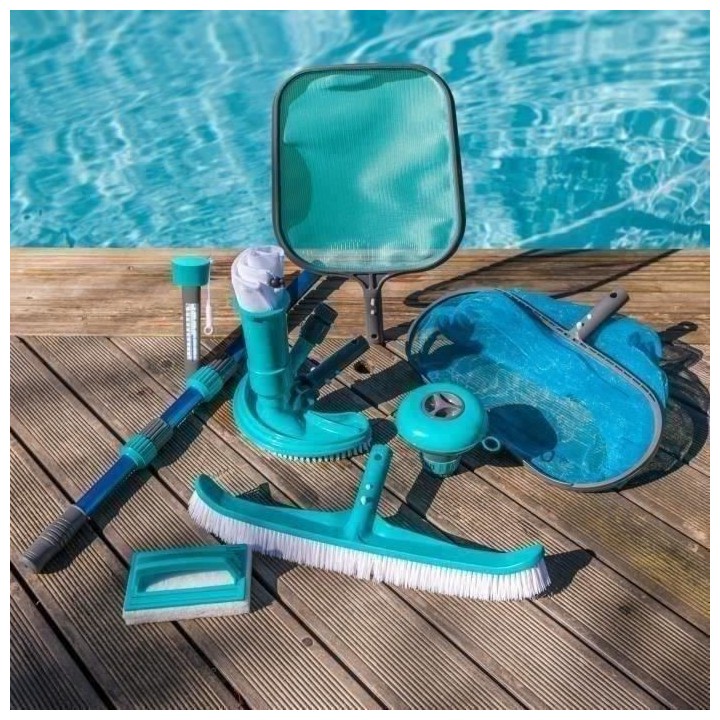 SPOOL Kit d'entretien de piscine 8 accessoires : manche, brosse ligne