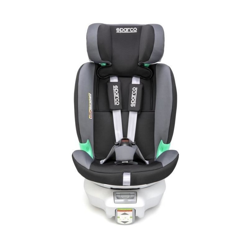 Siege auto enfant SPARCO rotatif 360° - Groupe 0+/1/2/3 - Isofix + pied - 9-25 kg - Noir/Gris