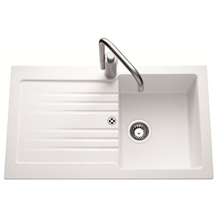 EWI Evier cuisine a encastrer 1 bac + 1 égouttoir Spirelle - Résine