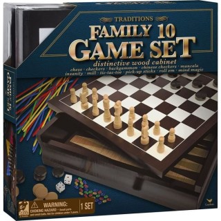 Coffret en bois de 10 jeux classiques Echecs Dames Solitaire