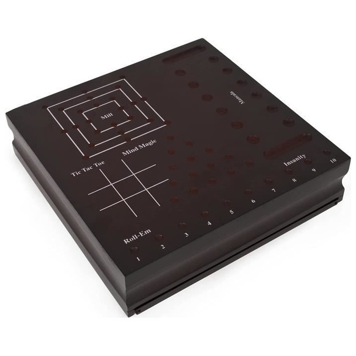 Coffret en bois de 10 jeux classiques Echecs Dames Solitaire