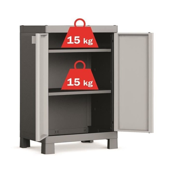 KETER | ARMOIRE BASSE LOGICO, Noir / Gris, 65 x 45 x 97 cm