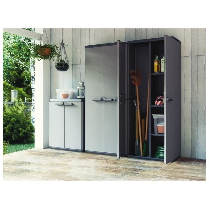 KETER | ARMOIRE HAUTE PIU, Gris / Noir, 68 x 39 x 166 cm