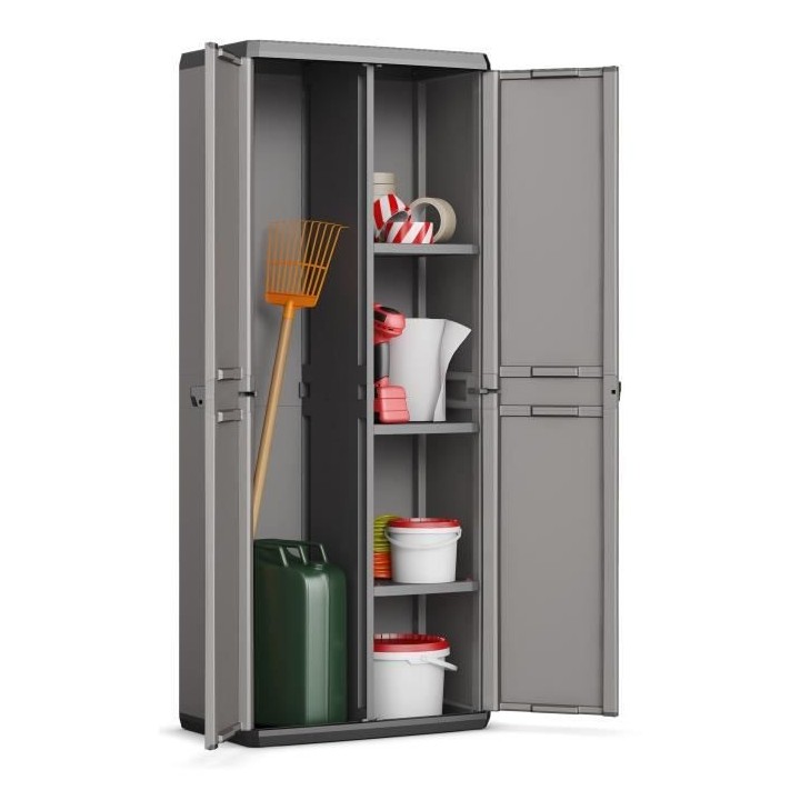 KETER | ARMOIRE UTILITAIRE PIU, Gris / Noir, 68 x 39 x 166 cm