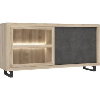 Enfilade 2 portes 1 porte vitrée - Décor béton foncé et chene clai