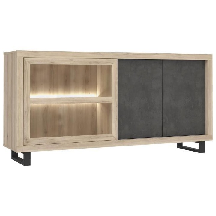 Enfilade 2 portes 1 porte vitrée - Décor béton foncé et chene clai