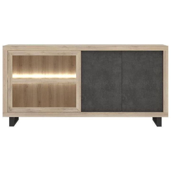 Enfilade 2 portes 1 porte vitrée - Décor béton foncé et chene clai