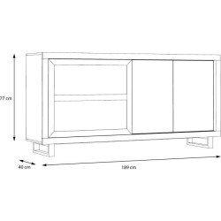 Enfilade 2 portes 1 porte vitrée - Décor béton foncé et chene clair - L 179,6 x P 41,3 x H 88 cm - SUPRIE