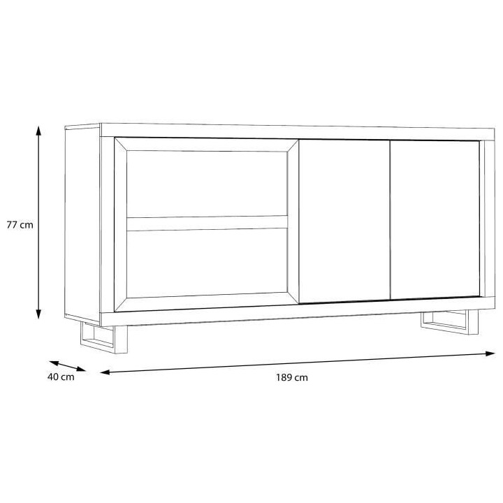 Enfilade 2 portes 1 porte vitrée - Décor béton foncé et chene clai