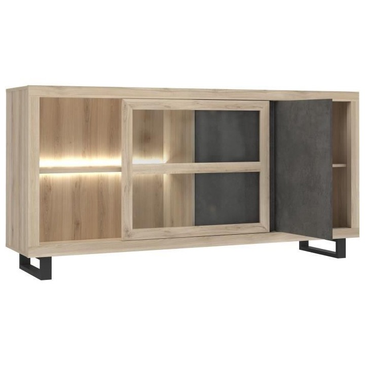 Enfilade 2 portes 1 porte vitrée - Décor béton foncé et chene clai