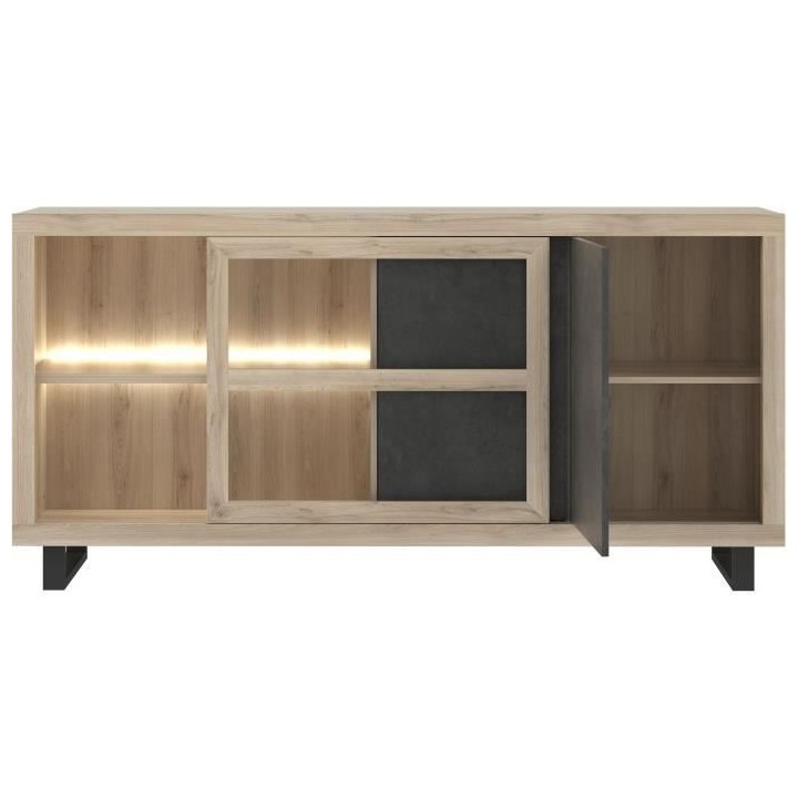 Enfilade 2 portes 1 porte vitrée - Décor béton foncé et chene clai