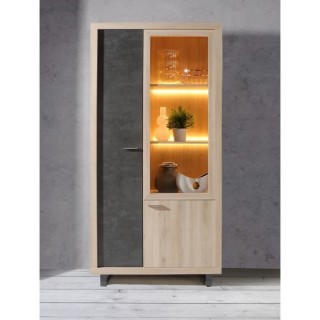 Vitrine 1 porte vitrée 2 portes + éclairage inclus - Décor béton f