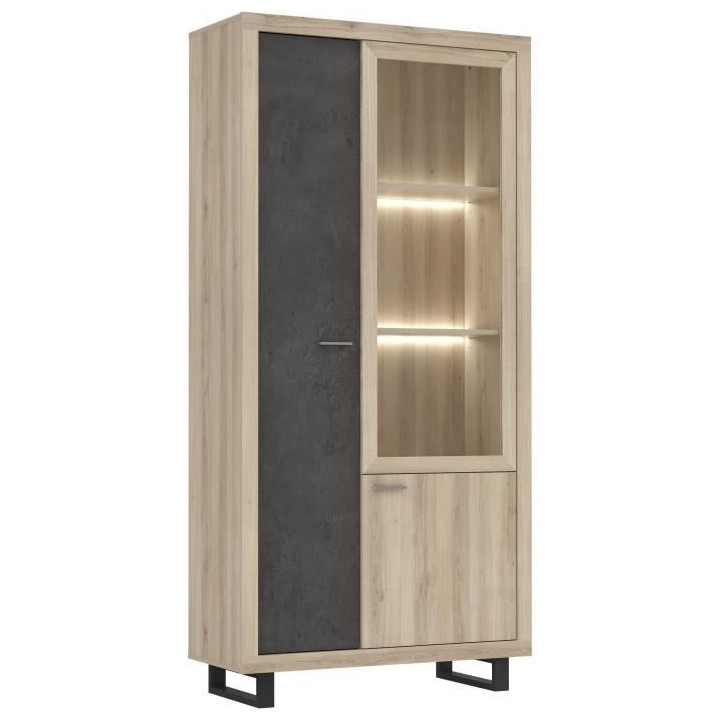 Vitrine 1 porte vitrée 2 portes + éclairage inclus - Décor béton f