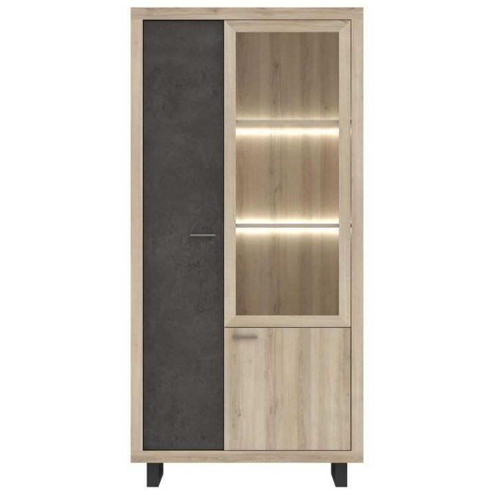 Vitrine 1 porte vitrée 2 portes + éclairage inclus - Décor béton f