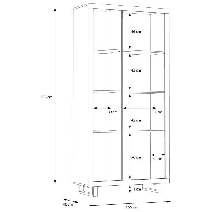 Vitrine 1 porte vitrée 2 portes + éclairage inclus - Décor béton f