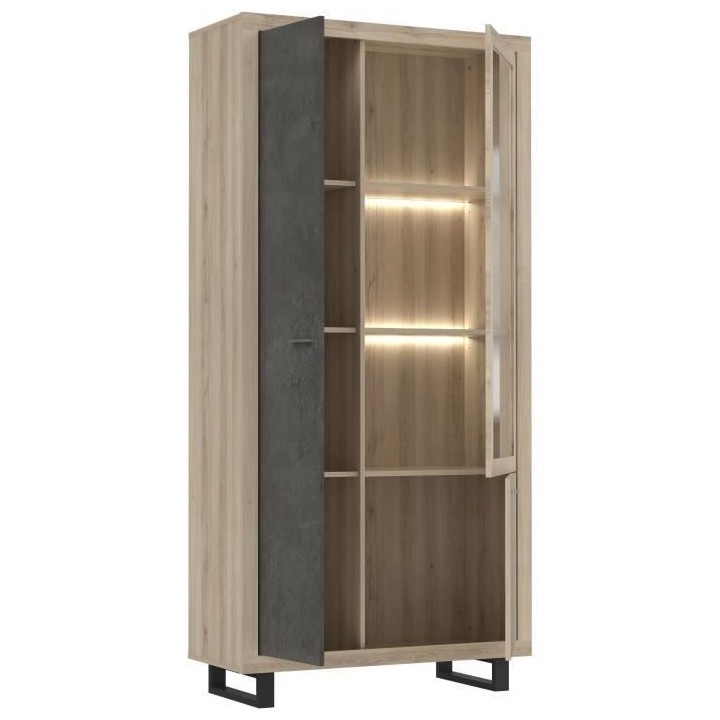 Vitrine 1 porte vitrée 2 portes + éclairage inclus - Décor béton f