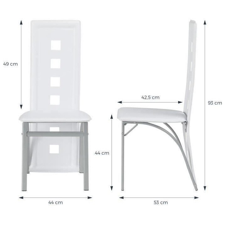 Lot de 2 chaises - Tissu blanc - L 44 x P 53 x H 93 cm - BILLIE