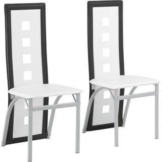 Lot de 2 chaises - Tissu blanc et noir - L 44 x P 53 x H 93 cm - BILLI