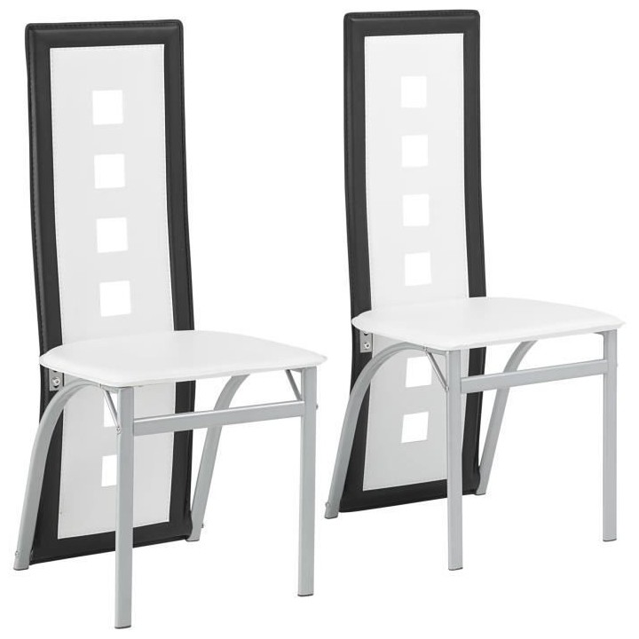Lot de 2 chaises - Tissu blanc et noir - L 44 x P 53 x H 93 cm - BILLI