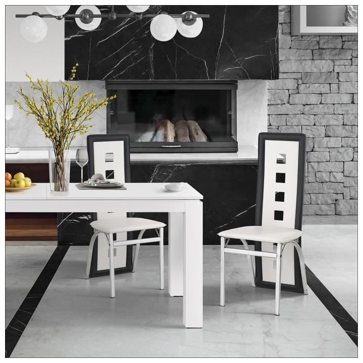 Lot de 2 chaises - Tissu blanc et noir - L 44 x P 53 x H 93 cm - BILLI