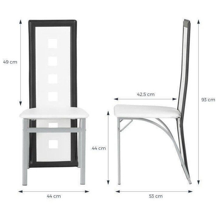Lot de 2 chaises - Tissu blanc et noir - L 44 x P 53 x H 93 cm - BILLI