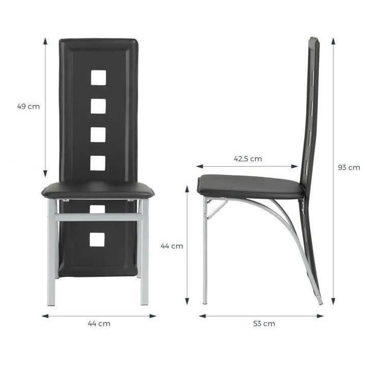 Lot de 2 chaises - Tissu noir - L 44 x P 53 x H 93 cm - BILLIE