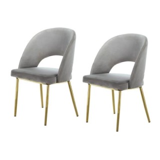 Lot de 2 chaises - Velours gris - Pieds en métal - L 52 x P 51 x H 83