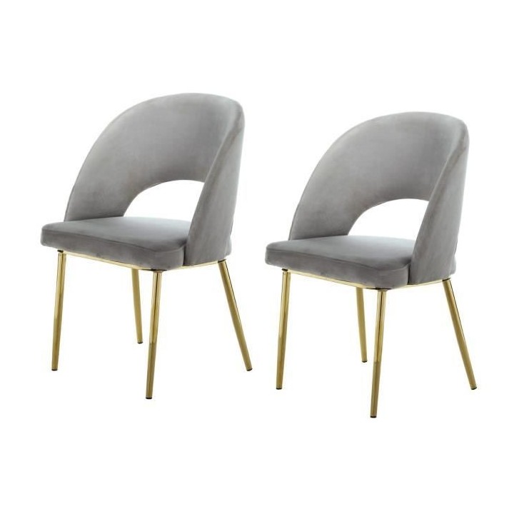 Lot de 2 chaises - Velours gris - Pieds en métal - L 52 x P 51 x H 83