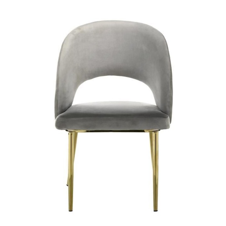 Lot de 2 chaises - Velours gris - Pieds en métal - L 52 x P 51 x H 83