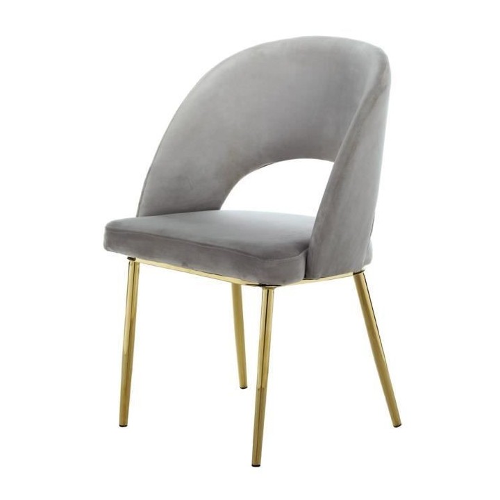 Lot de 2 chaises - Velours gris - Pieds en métal - L 52 x P 51 x H 83