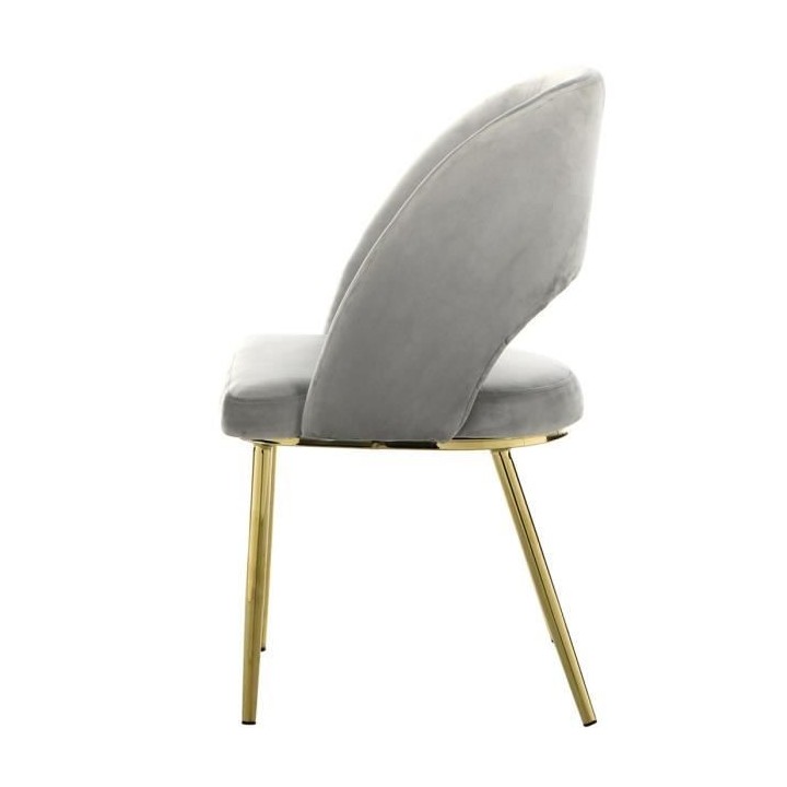 Lot de 2 chaises - Velours gris - Pieds en métal - L 52 x P 51 x H 83