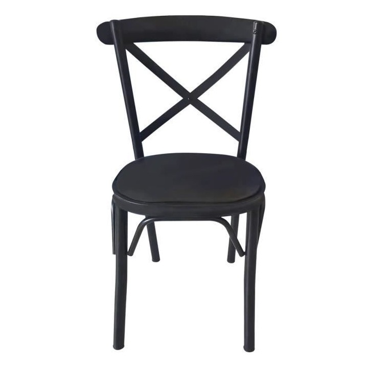 Chaise en métal - Simili noir - L 50 x P 61,5 x H 81,5 cm - CHARLIE